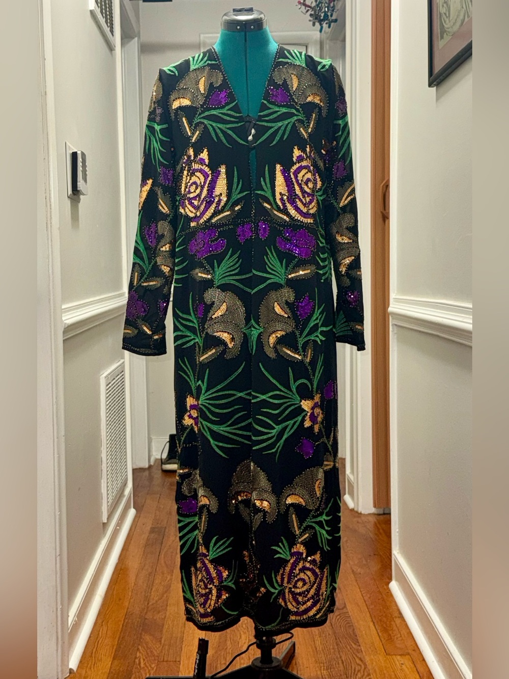 Nasty Gal Embellished Floral Longline Cardigan with Purple & Gold Accents